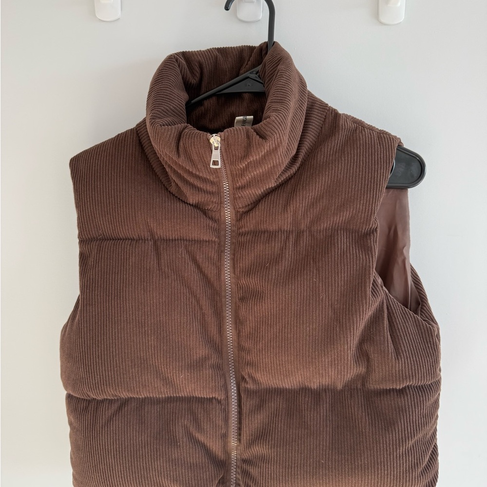 Korean Chocolate Brown Ribbed Corduroy Vest